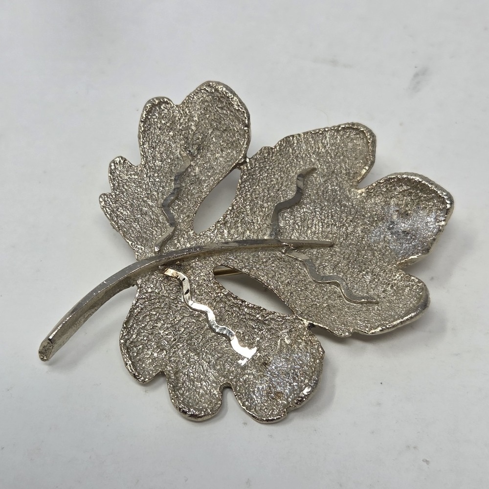 Vintage Signed BSK Gold Tone Leaf Brooch‎ Pin Twisted Textured 2.5"x2"